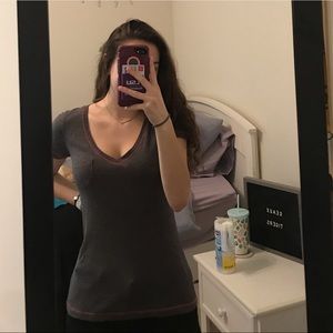 Grey V-Neck with Pink Detailing